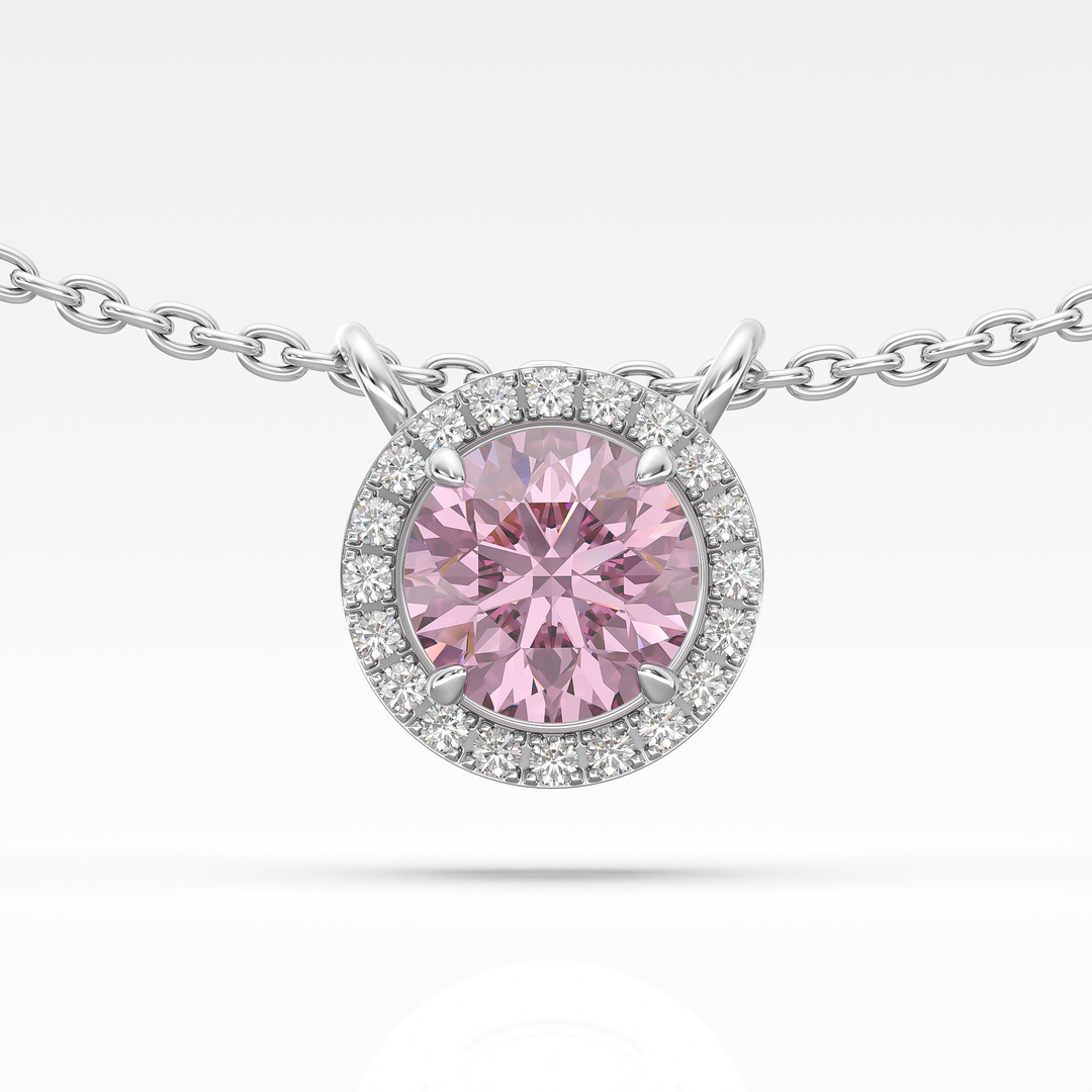 Pink Diamond Halo Pendant[Without Chain]