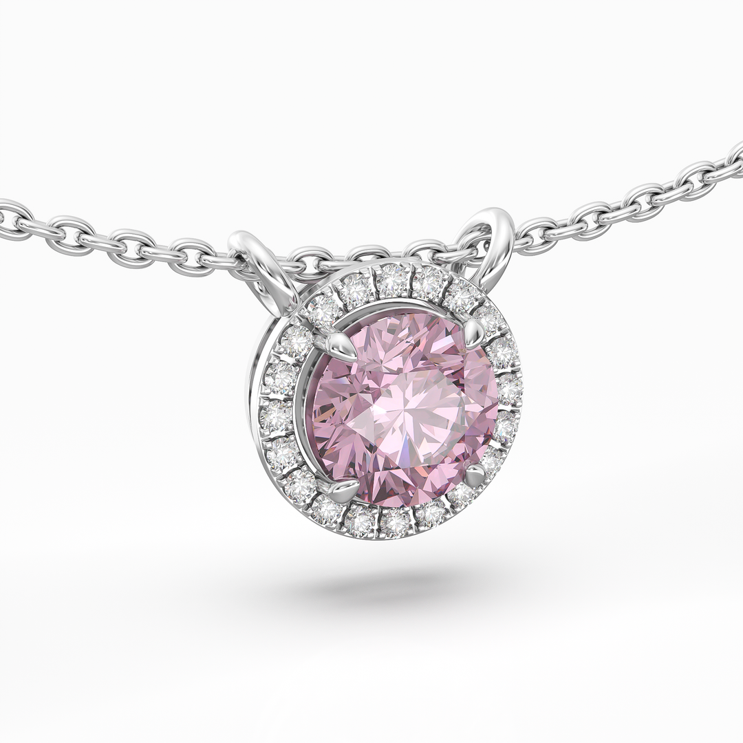 Pink Diamond Halo Pendant[Without Chain]